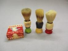 3 Vintage Shaving Brushes & Colgate Shaving Mug Soap in Original Box