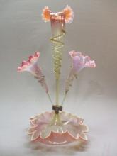 Vintage Opalescent Victorian Glass 3 Horn Epergne 21"