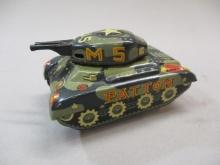 Vintage Patton Army Tank Tin Friction Toy 6" x 3"
