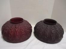 Pair of Deep Red Satin Glass Shade with Puffy Linear Design