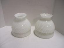 Two Pair of Hobnail Milk Glass Lamp Shades