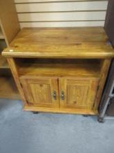 Wood Rolling Microwave or TV Cart with 2-Door Cabinet