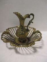 Italian Brass Ewer and Spoke Flower Bowl