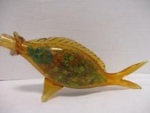Amber Glass Fish with Decorative Glass Stones