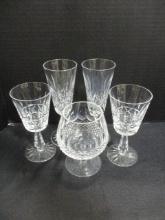 5 Waterford Crystal Stem Glasses - 2 "Kylemore" Clarets, 2  "Lismore" Flutes,