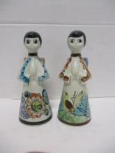 Pair of Vintage Tonala Mexican Art Pottery Angle Candleholders