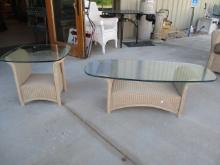 2 Painted Woven and Metal Patio Tables