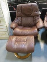 Leather Stressless Style Recliner and Ottoman