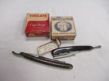 Two Antique Straight Razors and Colgate and Williams Mug Shaving Soap