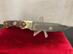 Vintage Remington R-6 Fixed Blade Knife, w/ whetstone & Leather Sheath