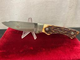 Vintage Remington R-6 Fixed Blade Knife, w/ whetstone & Leather Sheath