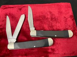 Pair of Vintage 1986 Buck #314 Discontinued models, 1x w/ missing blade, 1x Double Blade