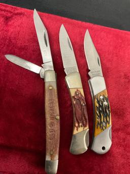Trio of Folding Pocket Knives, 3100JB Kershaw, Custom Crafted 100B, Old Hickory Ontario 601
