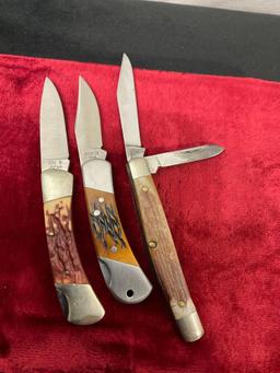 Trio of Folding Pocket Knives, 3100JB Kershaw, Custom Crafted 100B, Old Hickory Ontario 601