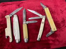 Assorted Collection of Folding Knives plastic & MOP Handles, incl. Colonial, Remington, Imperial