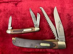 Pair of Schrade Old Timer Folding Knives, First Production Run Buzzsaw Trapper 97OT & 108OT Junior