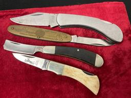 Group of 4 Parker Cut Co. Folding Pocket Knives, World Fair, Stainless, Bone, & Wooden Handle