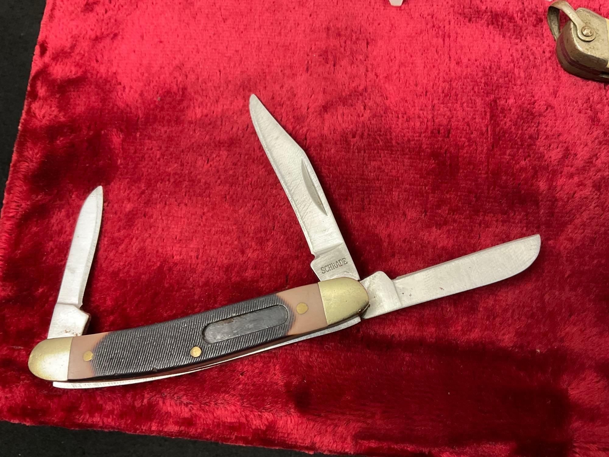 Trio of Schrade Folding Pocket Knives, Old Timer 108OT, Uncle Henry Stockman, Schrade+ 511 SC