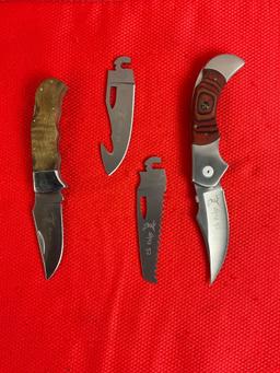 2 pcs Elk Ridge 440 Steel Folding Blade Lock Back Pocket Knives Models 55 & 138 w/ Sheathes. NIB.