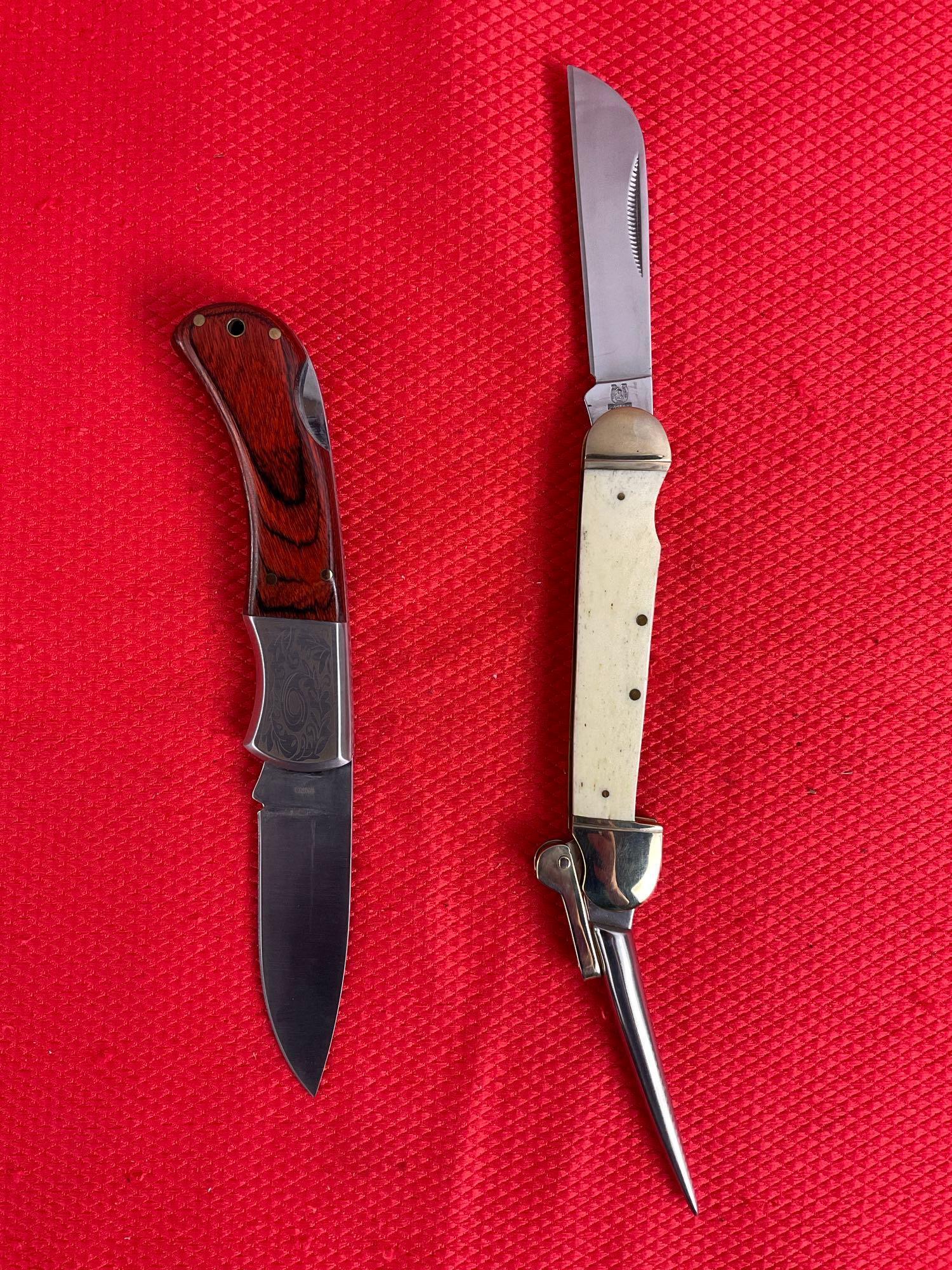 2 pcs Rough Rider 3.25" 440 Steel Folding Blade Pocket Knives Models 182 & 577. NIB. See pics.