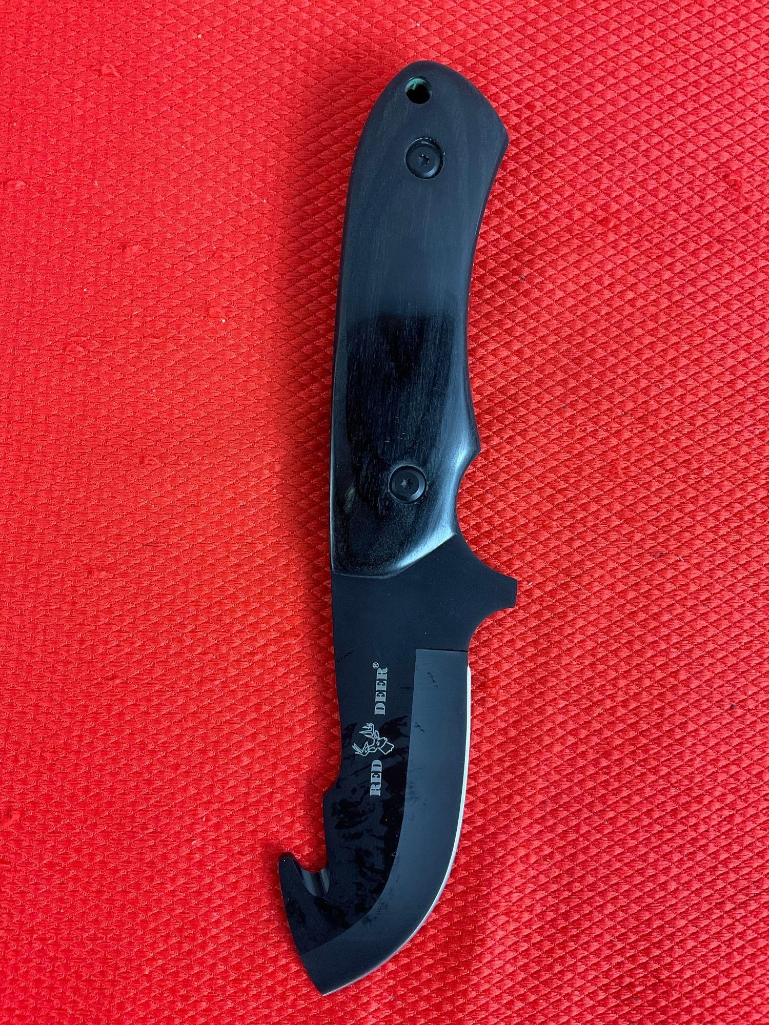 Red Deer 4" 1045 German Steel Fixed Blade Hunting Knife w/ Guthook. Model RDX-9700-B. NIB. See pi...