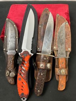 Modern and Antique Remington Knives, Fixed Blade, Modern Hunting, 2x RH4, & 1x RH30, w/ sheaths
