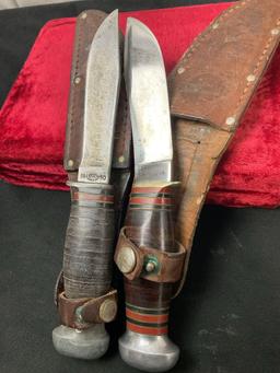 Pair of Vintage Remington Fixed Blade Knives, RH32 & RH50, w/ sheaths