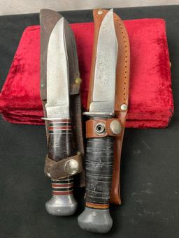 Pair of Vintage Remington Knives made by PAL, Rh-35 & Unmarked w/ Sheaths