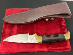 Vintage Kershaw Model 1030 Fixed Blade Hunting Knife By Kai Japan & Leather Sheath