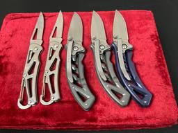 5 Folding Pocket Knives, 3x Modern Buck 316 Parallex & 2x Stainless Steel Folders