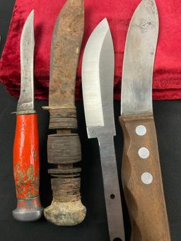 4x Remington Fixed Blade Knives, RH-32(?), Boning Knife, RH-50 w/ no handle, RH-405 Skinning Knife