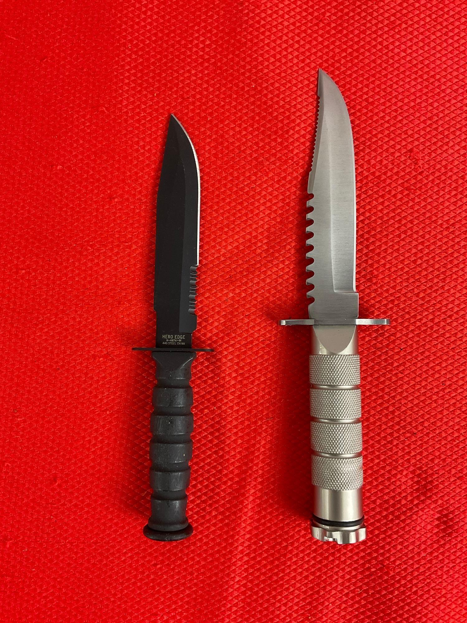 2 pcs 4" Steel Fixed Blade Hunting Knives. Hero Edge H-4874-M. Ramster KT-2181CH. See pics.
