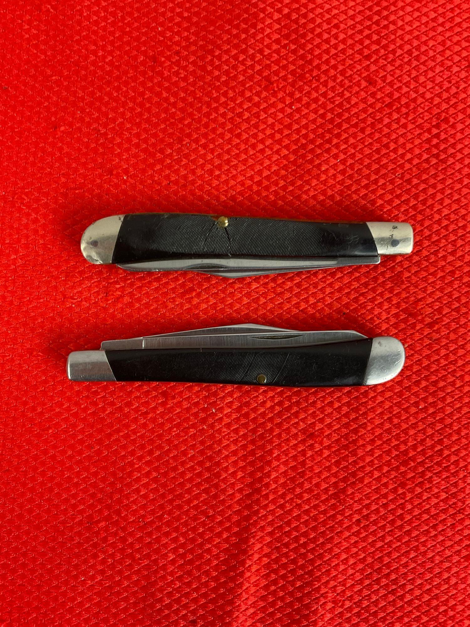2 pcs Vintage Buck 3" Steel Folding 2-Blade Produce Fruit Pocket Knife 1 Model 311, 1 Unmarked. See