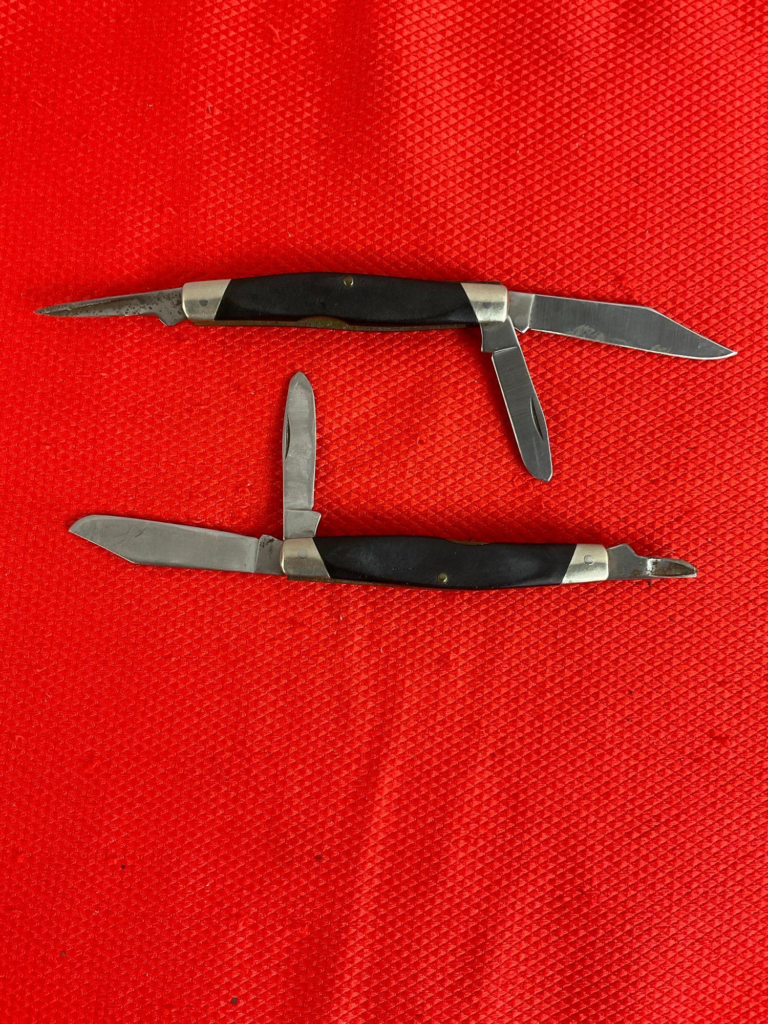 2 pcs Vintage Buck 2.5" Steel Folding 3-Blade Stockman Pocket Knife Model 319 w/ Delrine Handles....