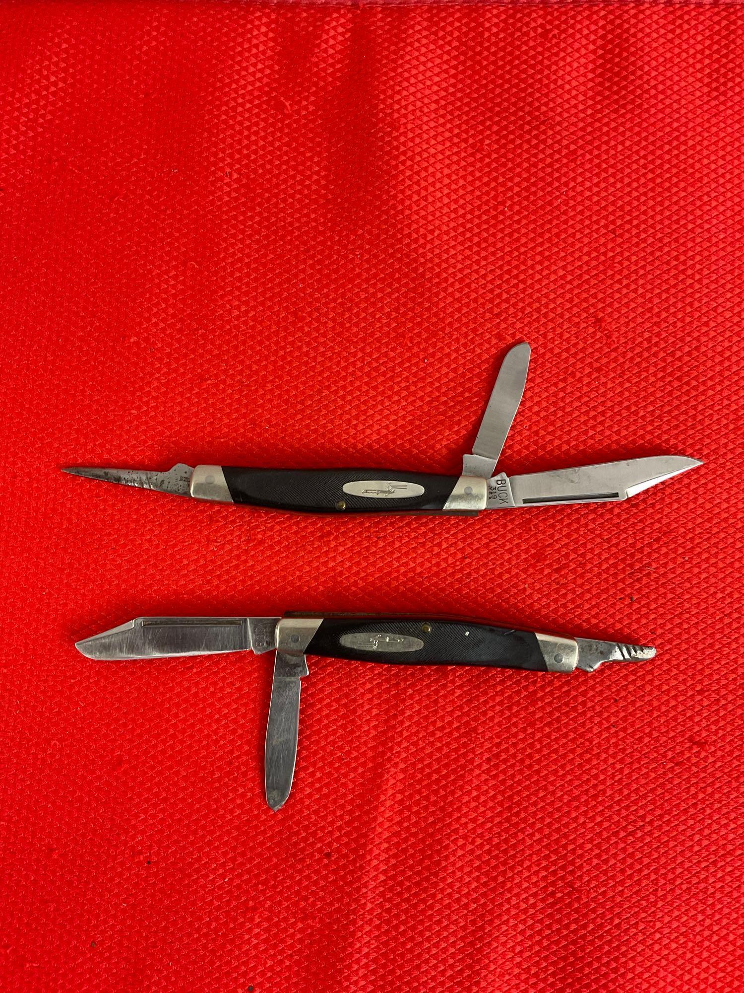 2 pcs Vintage Buck 2.5" Steel Folding 3-Blade Stockman Pocket Knife Model 319 w/ Delrine Handles....