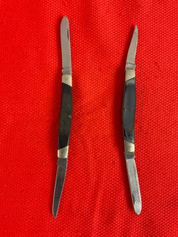 2 pcs Vintage Buck 2.75" Steel Folding 2-Blade Muskrat Pocket Knives Model 313 w/ Delrine Handles.