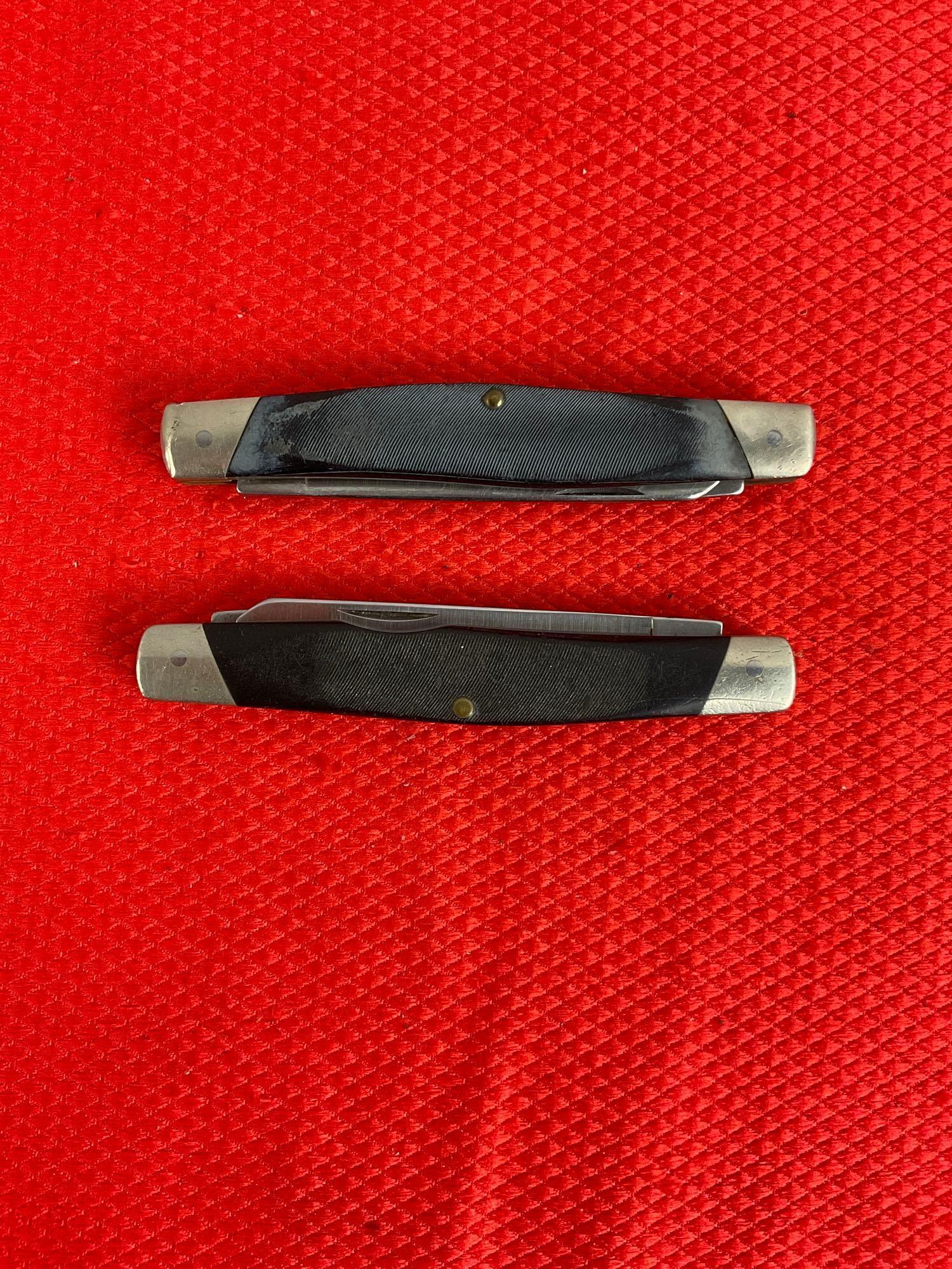 2 pcs Vintage Buck 2.75" Steel Folding 2-Blade Muskrat Pocket Knives Model 313 w/ Delrine Handles.