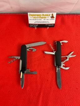 2 pcs Steel Folding Multi-Tool Swiss Army Pocket Knives. 1 Victorinox Officer Suisse, 1 Unmarked.