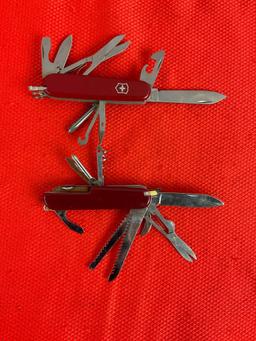 2 pcs Vintage Steel Folding Multi-Tool Swiss Army Pocket Knives. 1 Victorinox Officer Suisse, 1