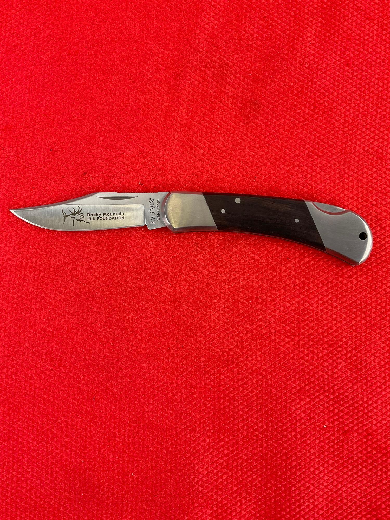 Kershaw 3.5" Steel Folding Blade Lock Back Pocket Knife w/ Sheath Model No. 3140RMEF. NIB. See pi...