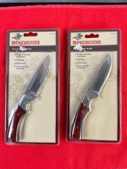 2 pcs Winchester 4" Steel Fixed Blade Hunting Knives w/ Nylon Sheath Model 4831W. NIB. See pics.