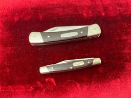 Pair of Vintage Buck Folding Pocket Knives, Models 375 & 703, Stockman triple blade & double blade