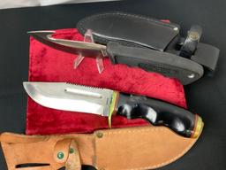 Pair of Fixed Blade Knives, Japanese Hunting Knife, Western Guthook Knife, both w/ sheaths