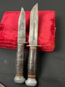 Pair of Vintage Remington Fixed Blade Knives, RH35 & RH36 w/ Leather Sheaths