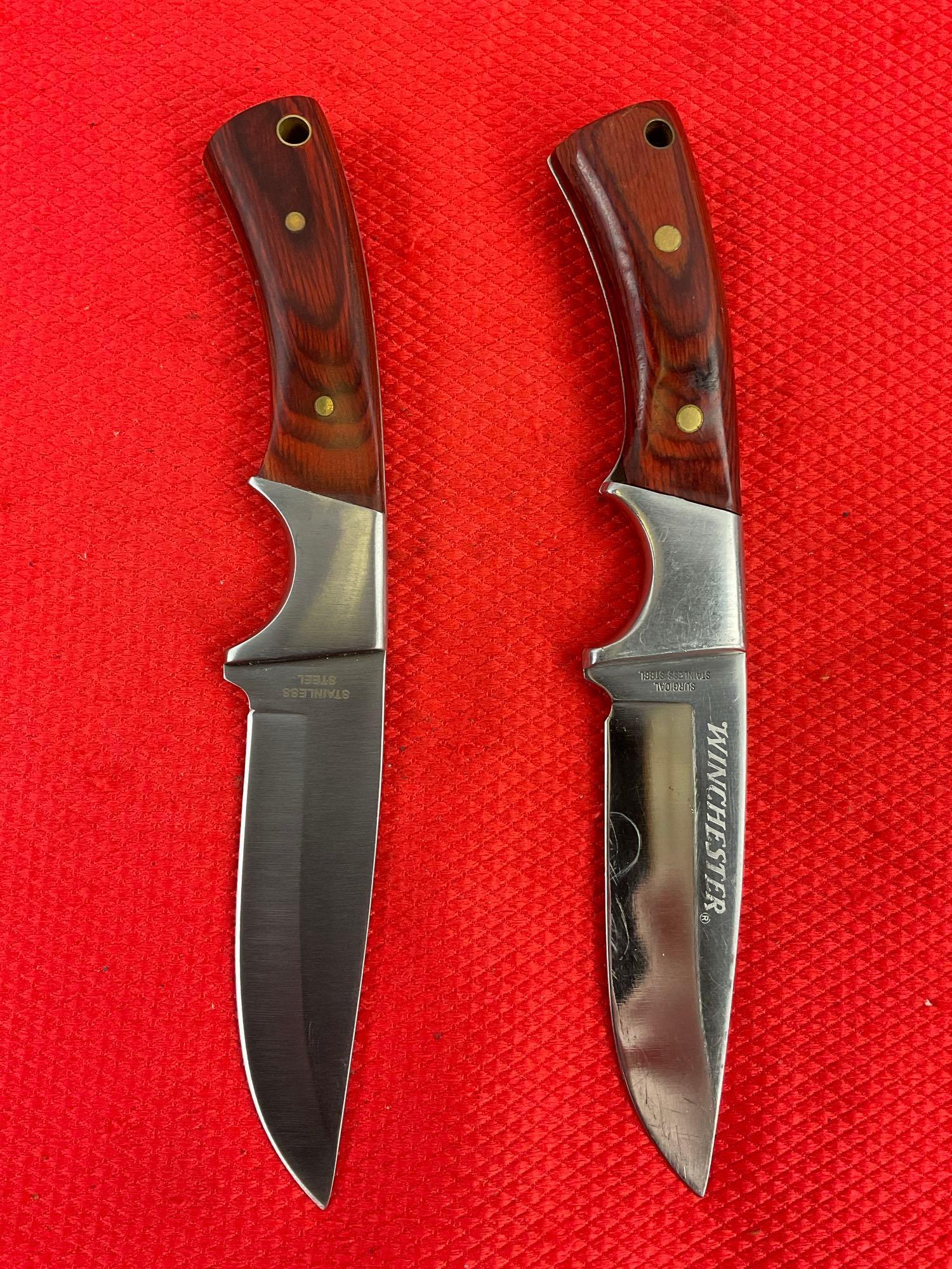 Pair of Winchester 3.5" Surgical Steel Fixed Blade Hunting Knives w/ Nylon Sheathes. See pics.