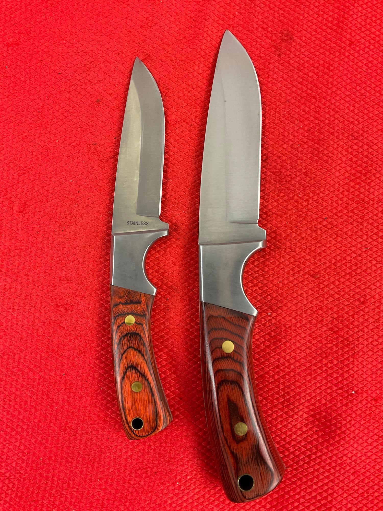 2 pcs Modern Winchester Steel Fixed Blade Hunting Knives w/ NRA Logo & Sheathes. See pics.