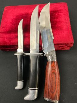 Trio of Buck Fixed Blade Knives, Models 102 & 119, and unmarked Buck