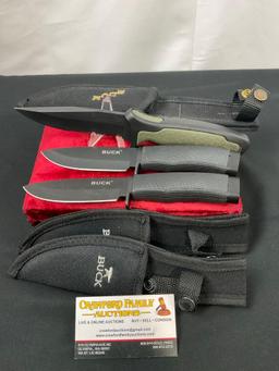 Pair of Classic Buck Fixed Blade Knives, w/ nylon sheaths & Model 655 modern Knife