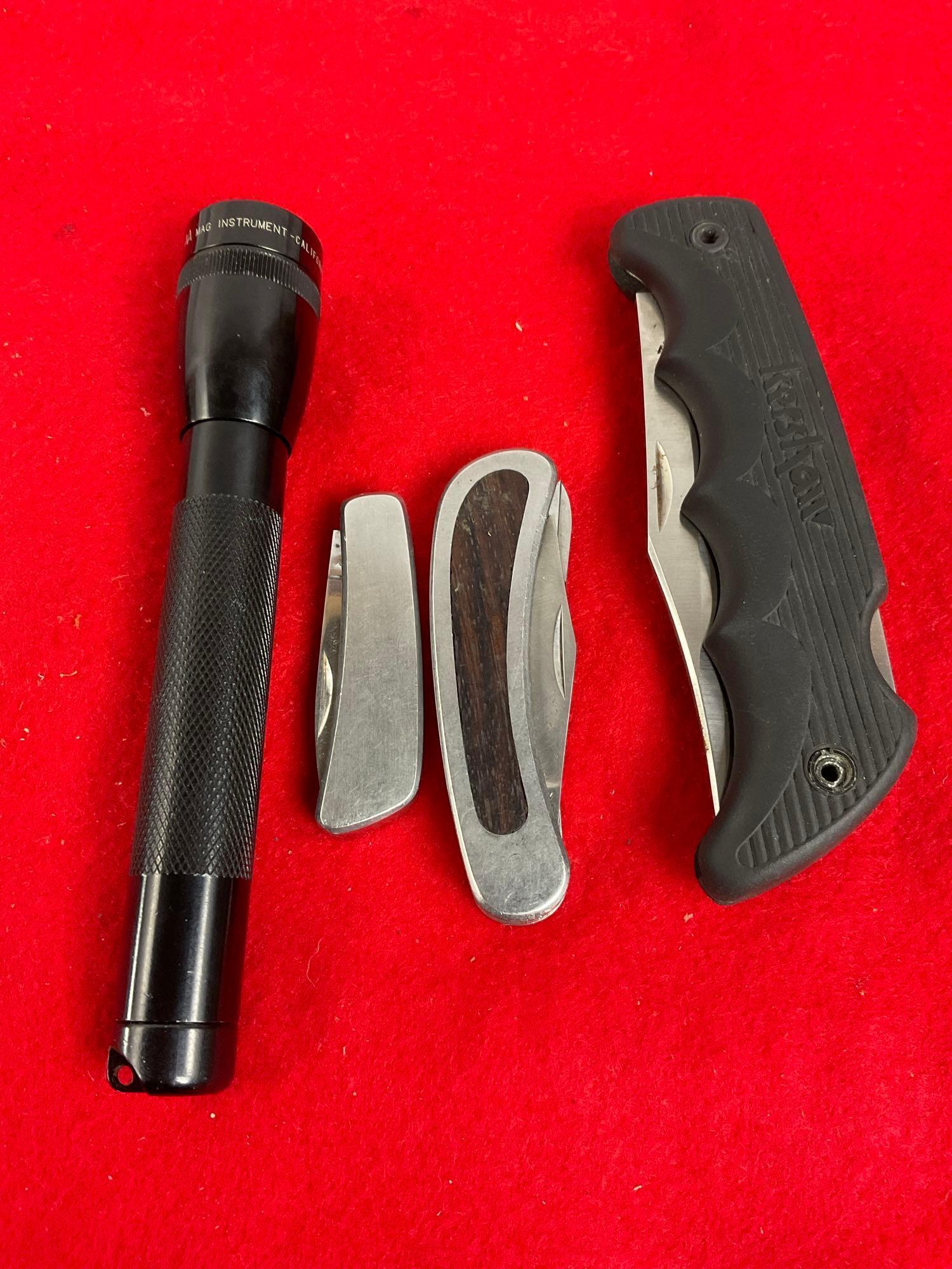 3x Kershaw Knives & Mag Lite - All Folding Knives, 2 Are Multi-bladed - See pics