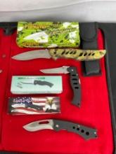 3x Frost Cutlery Folding Pocket Knives incl. Predator, Green Beret, & Eagle Scout - See pics